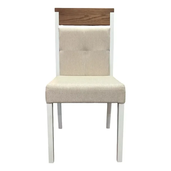 Silla tapizada en tela beige, patas en color blanco - PRODUCTO CON PEQUEÑOS DETALLES. en Madera natural - Sillas, Uruguay | Champagne Home, vista 2