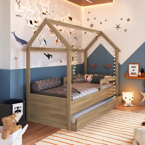 Cama Infantil Estilo Montessori con Marinera Marron - Dormitorio, Uruguay | RM Muebles y Deco