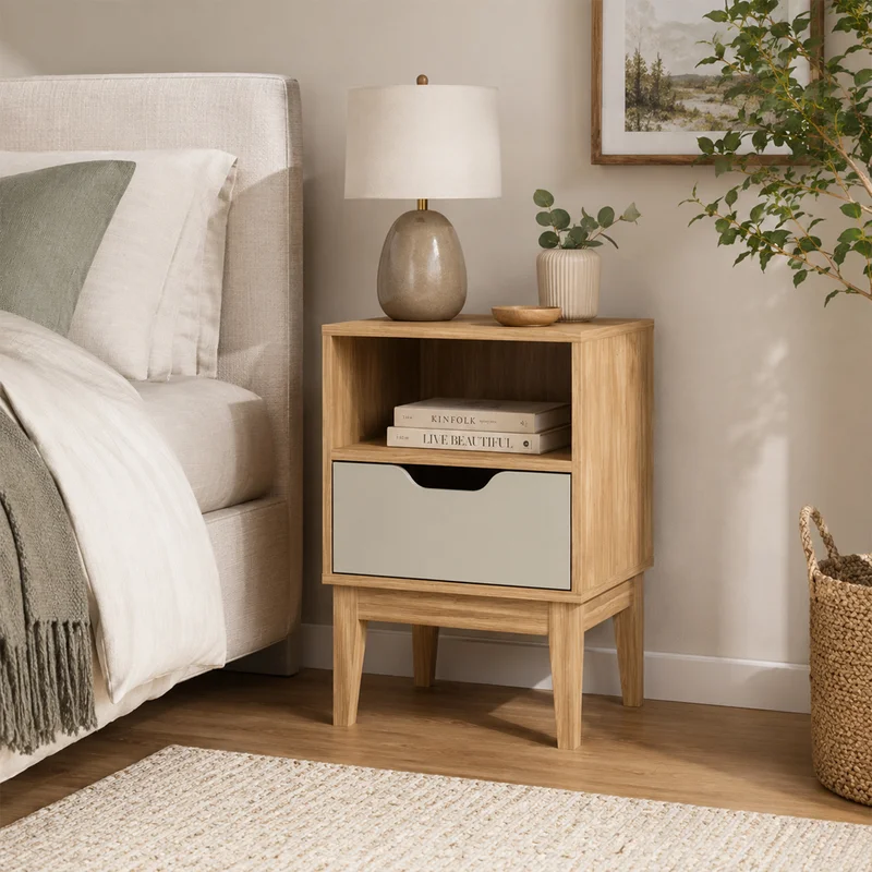 Mesa De Luz Alta 1 Cajon Con Estan Y Patas 100% Mdp en MIEL/BLANCO - Muebles, Uruguay | Soy Hogar, vista 6