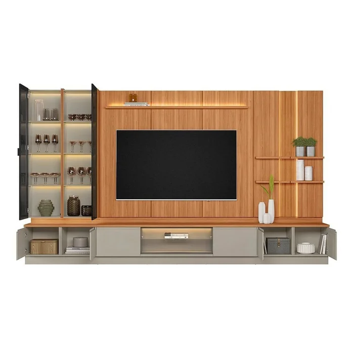 Conjunto Modular - Magnum 380CM - Cristalero con Led en Madera natural - Muebles para TV, Uruguay | Balton, vista 13