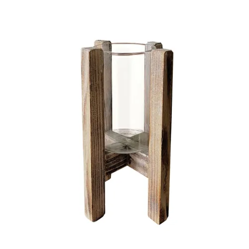 PORTAVELA DE VIDRIO 18x9CM BASE DE MADERA 28x15CM - Jarrones, Uruguay | Koz