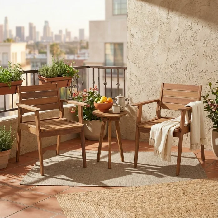 Set de Silla de Patio con Apoyabrazos en Teca Mesa Auxiliar en Marrón - Muebles para el exterior, Uruguay | Rústico Hogar, vista 2
