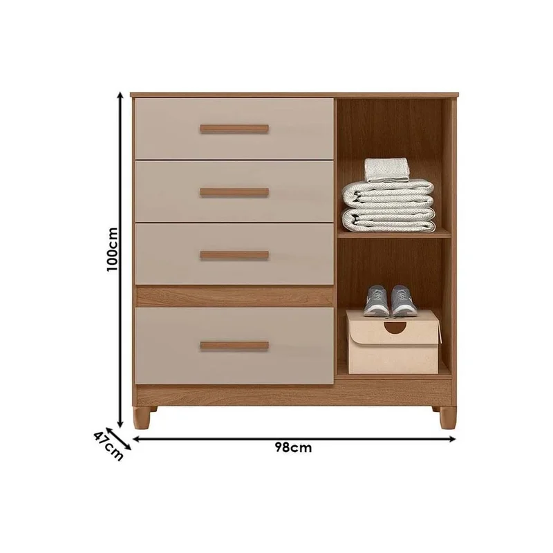 Comoda 4 Cajones 1 Puerta Con Patas 100% Mdp en CARVALHO FENDI - Cómodas, Uruguay | Soy Hogar, vista 3
