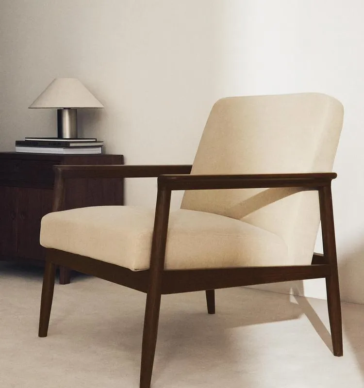 BUTACA MADERA Y LINO en Beige - Butacas, banquetas y puffs, Uruguay | Zara Home
