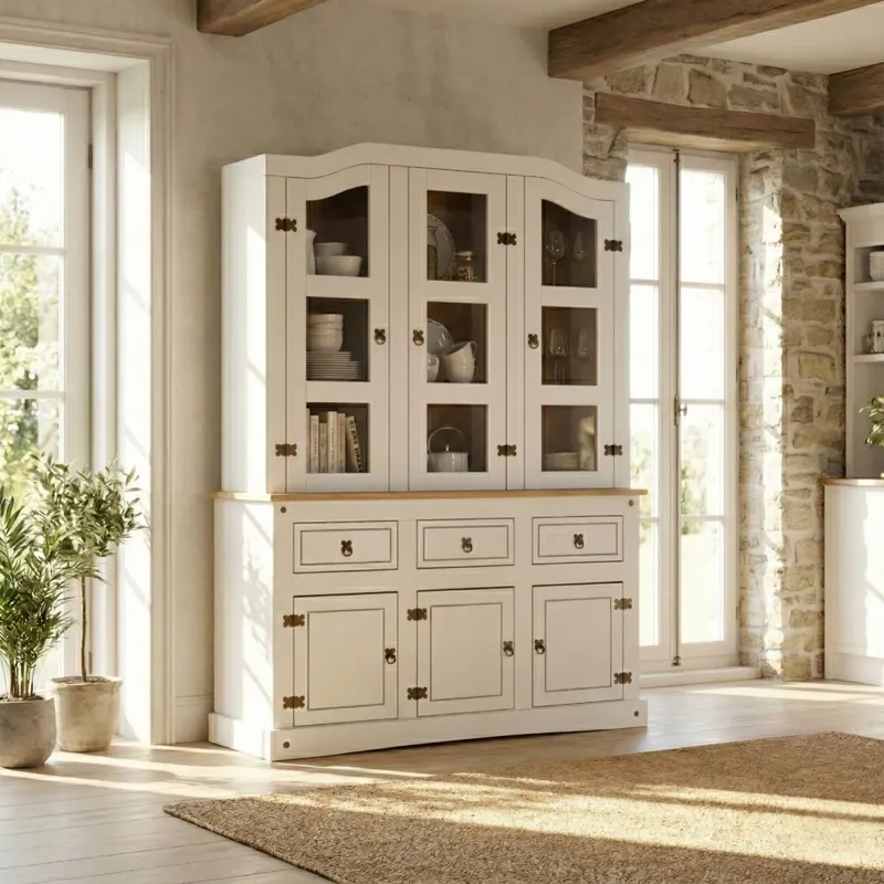 Cristalero 6 puertas - Linea mexicana - Natural en Blanco - Aparadores y recibidores, Uruguay | Rústico Hogar