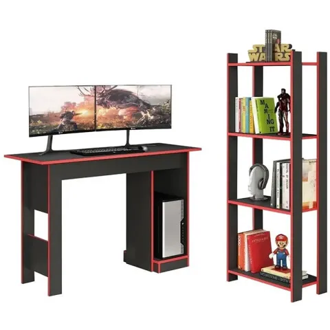 Combo GAMER de escritorio con estantería repisa - Grafito / Rojo en Multicolor - Escritorios y sillas de escritorio, Uruguay | Mulata