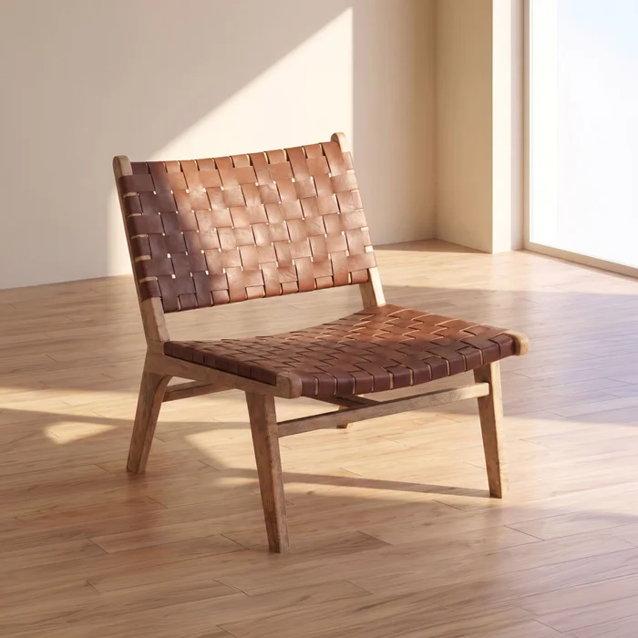Butaca Cuero-y-madera Marron Kaia en Marrón - Sillones y sofás, Uruguay | Divino