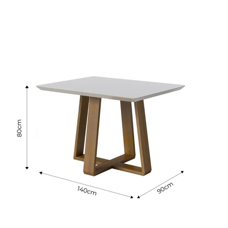 Mesa de Comedor Wood - 140 x90 con Vidrio - Off White y Natural en Blanco - Mesas de comedor, Uruguay | NYR, vista 3