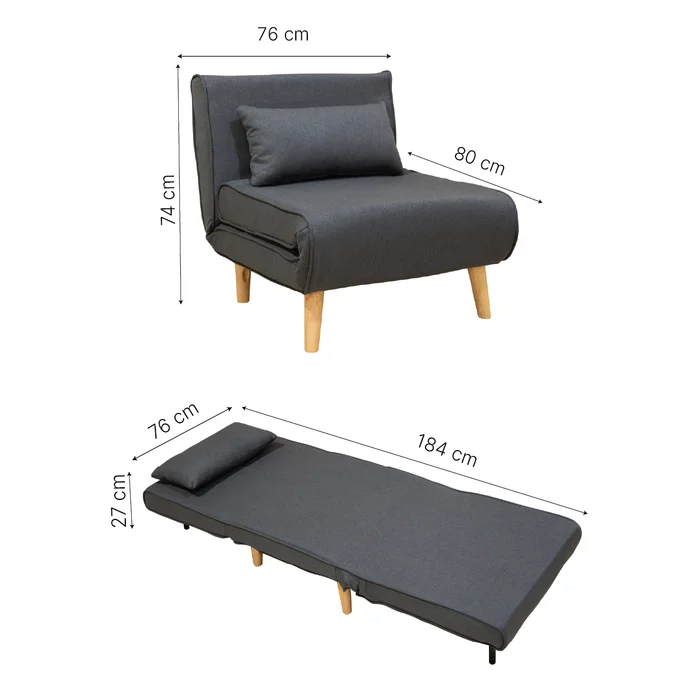 Sofa Cama 1 Plaza Plegable Patas De Madera Tapizado Tela en Gris - Sillones y sofás, Uruguay | Soy Hogar, vista 4