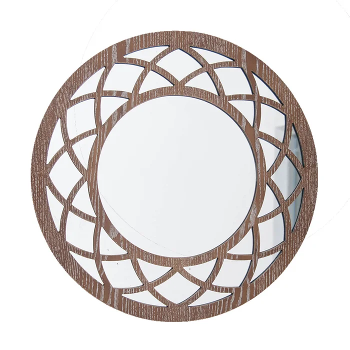 ESPEJO CIRC. MARCO DISEÑO TRIANGULOS D50CM MADERA en Madera natural - Espejos, Uruguay | Decohogar
