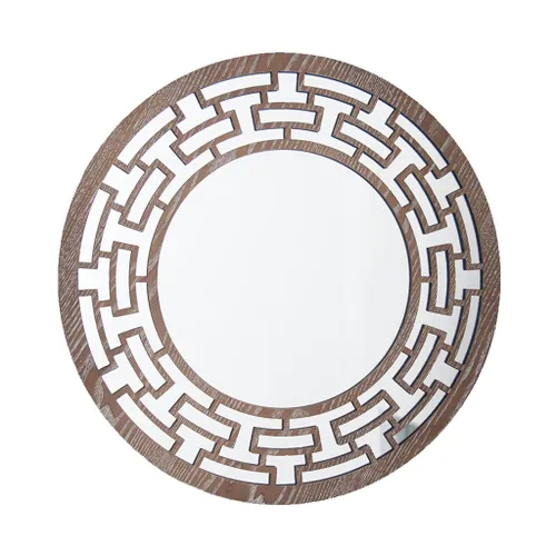 ESPEJO CIRCULAR MARCO C/DISEÑO ETNICO MADERA. D50CM en Madera natural - Espejos, Uruguay | Decohogar
