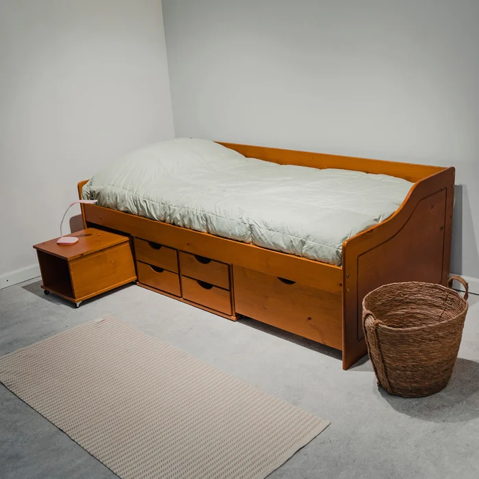 Cama Madera Maciza Con Cajones - 1 plaza - Linea floro - Blanco en Blanco - Dormitorio, Uruguay | Ecowood, vista 3