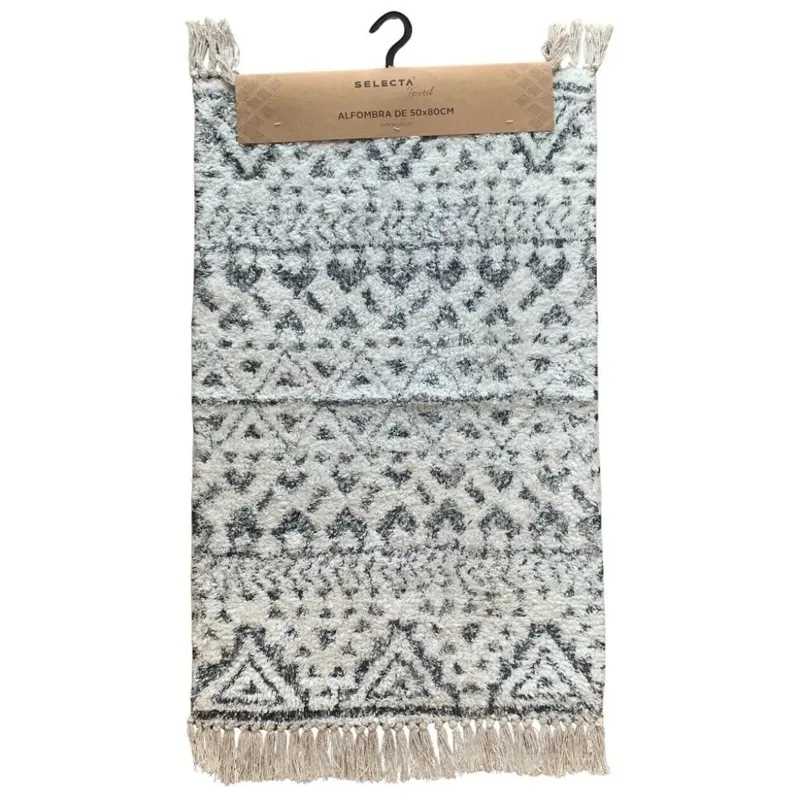 ALFOMBRA 50x80CM TRIANGULOS TRIBAL BLANCO Y NEGRO en Blanco - Textiles, Uruguay | Decohogar