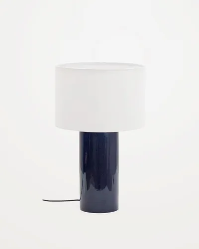 Lámpara de mesa Toneric de cerámica con acabado - azul y algodón en Azul - Lámparas de mesa, Uruguay | Kavehome