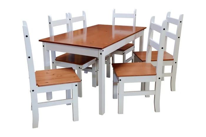 Juego De Comedor 6 Sillas Pino Tratado Blanco Nogal Mexicana en Blanco - Mesas de comedor, Uruguay | Soy Hogar, vista 6