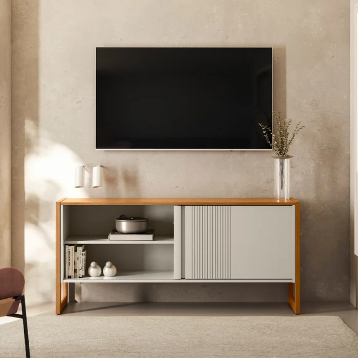 LINEA - RACK GOLD PARA TV 55" NATURE OFF WHITE en Madera natural - Muebles para TV, Uruguay | Alfa Ventas, vista 3