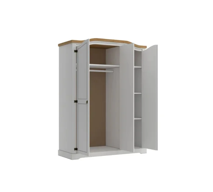 Ropero Curvo 3 Puertas Madera Maciza Línea Monterrey - Blanco en Blanco - Roperos y placares, Uruguay | Ecowood, vista 3