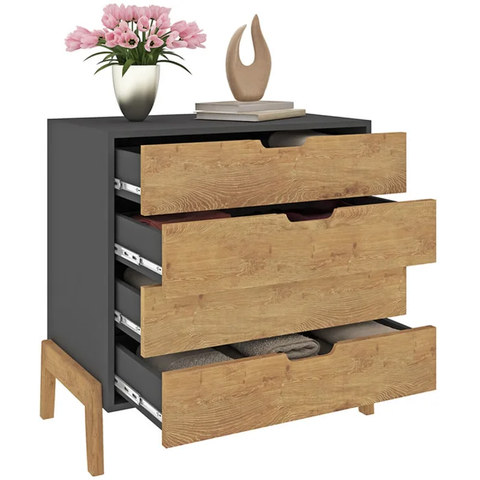 Cómoda Cajonera 4 Cajones Rieles telescópicos Combinada con Patas Madera - MDP - Linea Melilla en Multicolor - Cómodas, Uruguay | Mulata, vista 3