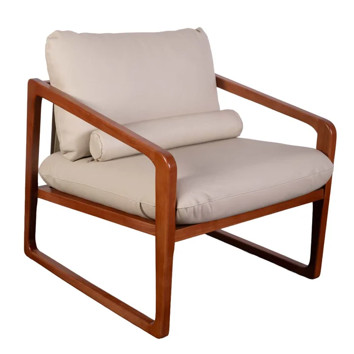 Butaca 1 Cuerpo Cuero-y-madera Trento en Beige - Sillones y sofás, Uruguay | Divino, vista 2