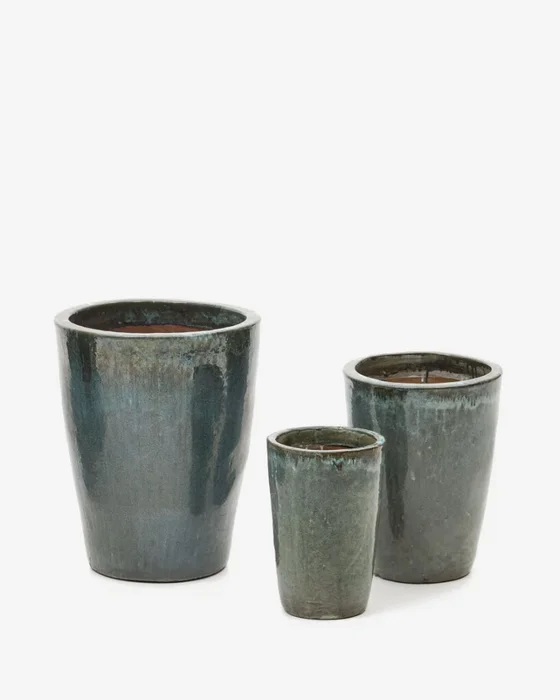 Set Rotja de 3 maceteros de terracota con acabado azul glaseado Ø 26 / 35 / 47 cm en Azul - Muebles para el exterior, Uruguay | Kavehome