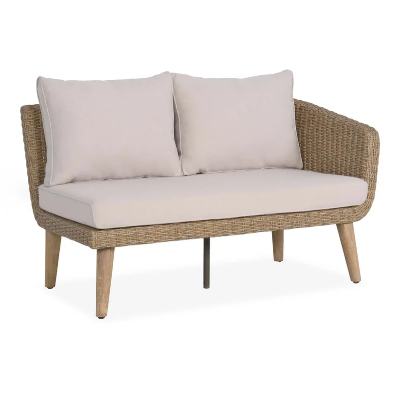 Set Esquinero Exterior Rattan-y-madera Natural-beige Toulouse en Madera natural - Muebles para el exterior, Uruguay | Divino, vista 3