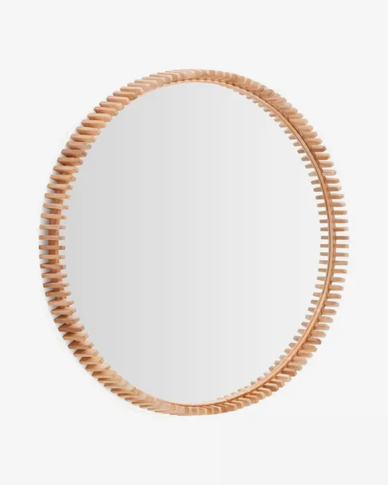 Espejo Polke de madera de teca - Ø 100 cm en Madera natural - Espejos, Uruguay | Kavehome