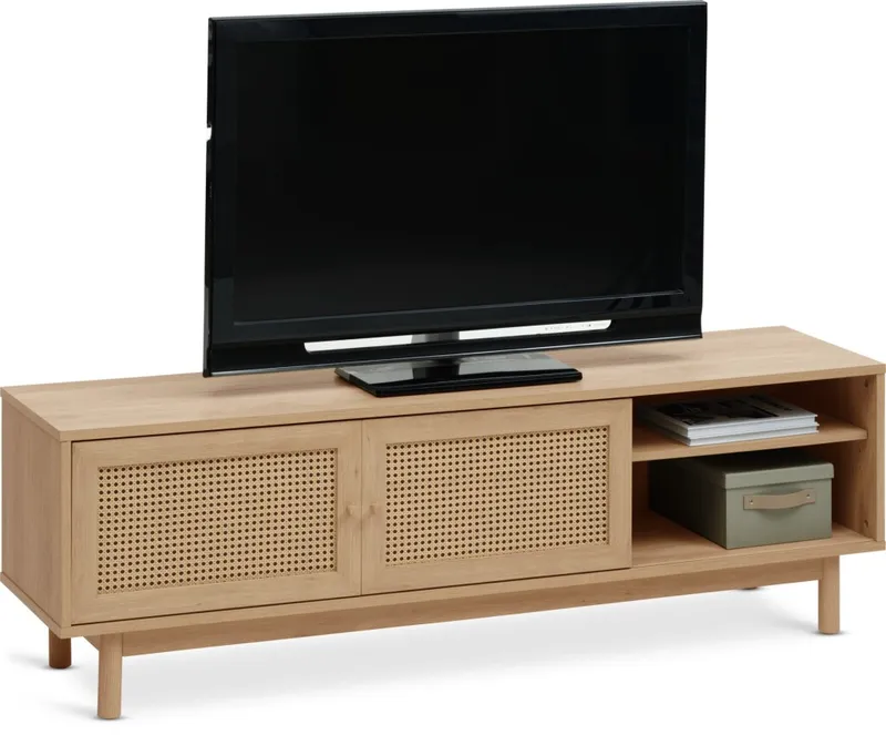 Mueble TV HALMSTAD 2 puertas corredizas ratán sin en Madera natural - Muebles para TV, Uruguay | JYSK