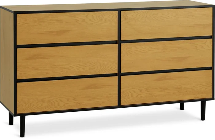Cómoda ODENSE 3+3 cajones color roble/negro en Madera natural - Cómodas, Uruguay | JYSK