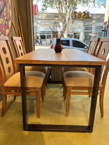 Juego Comedor Industrial Madera Maciza 4 Sillas 140x85 A Eleccion en Madera natural - Mesas de comedor, Uruguay | Ozark Home, vista 8
