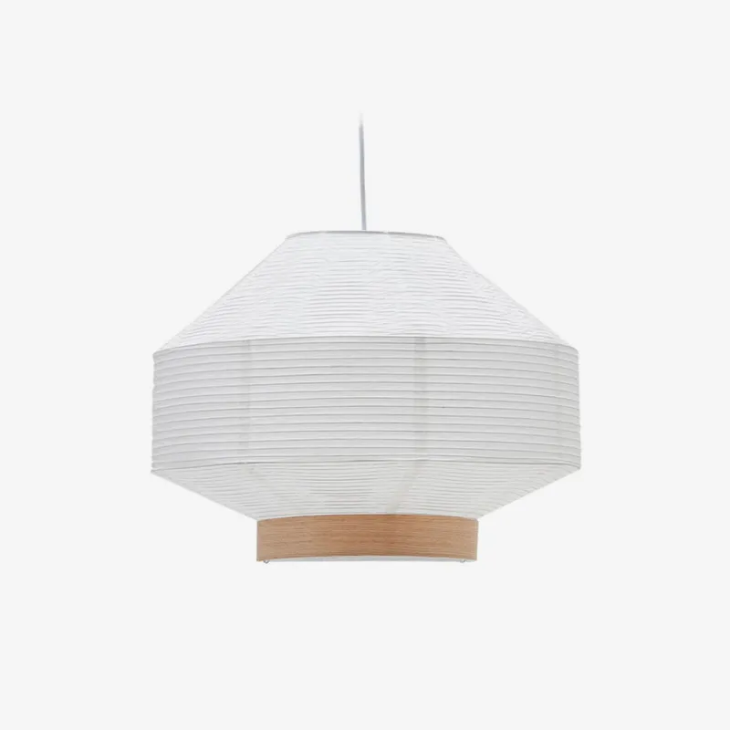 Pantalla para lámpara de techo Hila de papel blanco y chapa de madera natural - Ø 55 cm en Blanco - Lámparas colgantes, Uruguay | Kavehome