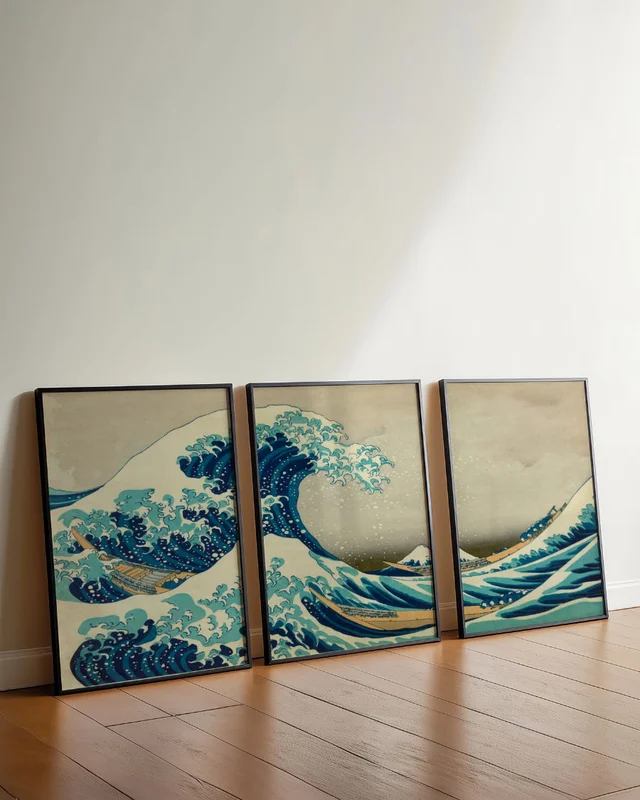 Hokusai - La gran ola de Kanagawa Tríptico en Azul - Láminas, Uruguay | La Cuadrería, vista 4
