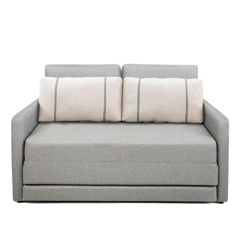 SOFA CAMA 1.76 MTS - PARRILLA EXTENSIBLE - TELA GRIS CLARO - ALMOHADONES PEQUEÑOS EN TELA CLARA en Beige, Claro, Gris - Sillones y sofás, Uruguay | Champagne Home
