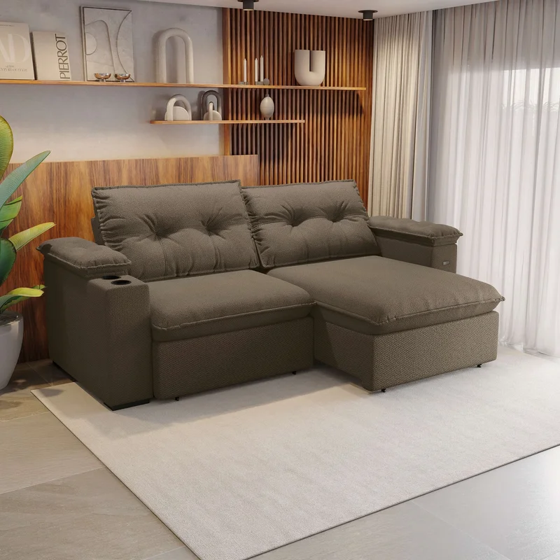 Sofa Zandon 260CM - Retractil/Reclinable en Lino Arena A085 - Sillones y sofás, Uruguay | Balton, vista 10