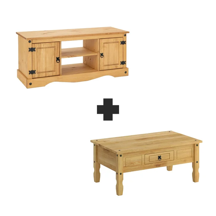 KIT Mesa De Living + Rack de TV Línea Monterrey - Natural en Madera natural - Muebles para TV, Uruguay | Ecowood, vista 2