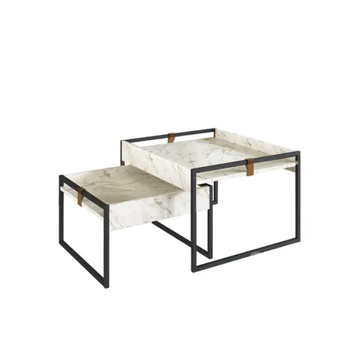 Conjunto de Mesa de Centro Columbia (Alta Mármol/Hierro Negro) en Negro - Mesas de living, Uruguay | Berna home