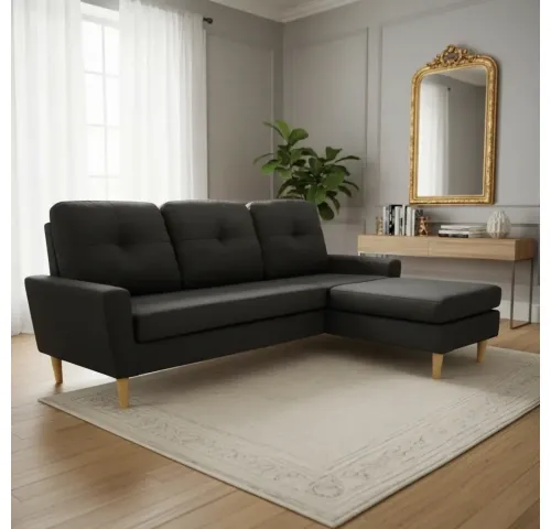 Sofá Negro 3 cuerpos con Chaise JN-2037 - Sillones y sofás, Uruguay | Que Sal Muebleria