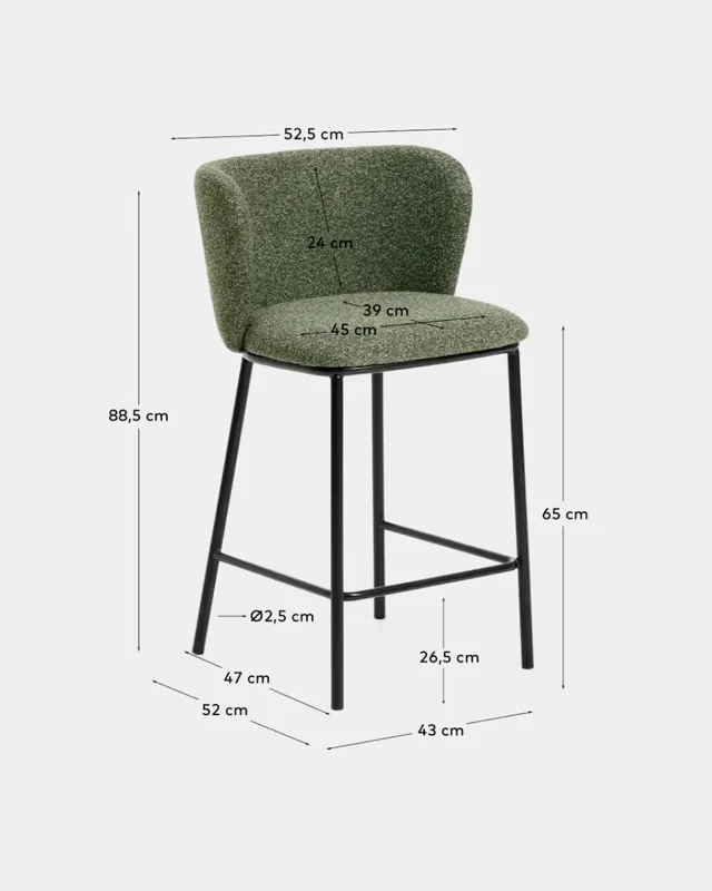 Taburete Ciselia de chenilla - gruesa verde oscuro y patas de acero acabado negro FSC Mix Credit 65 cm. en Marrón - Butacas, banquetas y puffs, Uruguay | Kavehome, vista 9