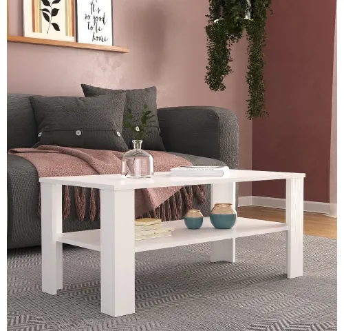 Mesa ratona con estante Blanca en Blanco - Mesas de living, Uruguay | Que Sal Muebleria