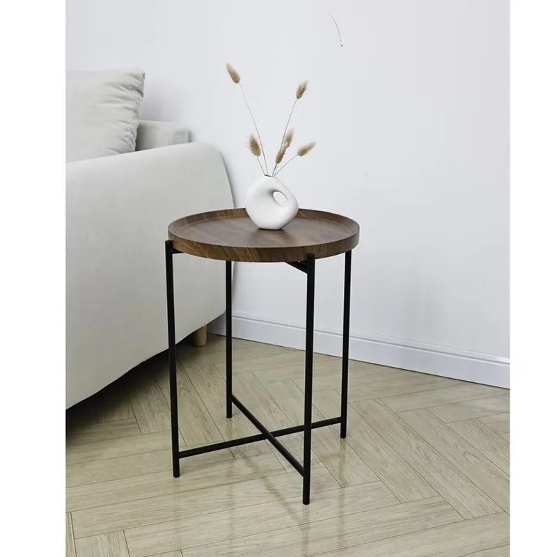 MESA AUXILIAR REDONDA 37X37X47CM MADERA Y METAL en Multicolor - Mesas de comedor, Uruguay | Decohogar
