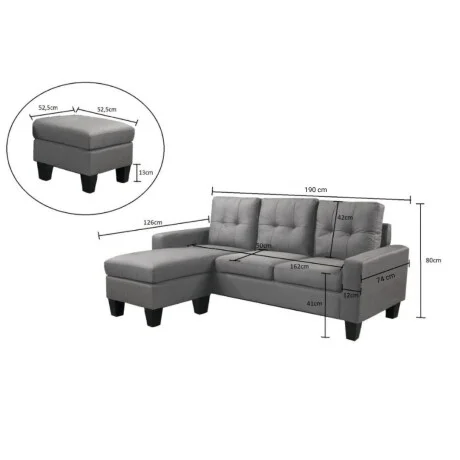 Sillon 3 cuerpos con chaise Herbie - GRIS en Gris, Uruguay | La Cueva Muebles, vista 14