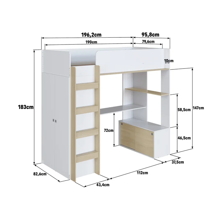 Cama Olivia – Ropero y Escritorio – Blanco en Blanco - Dormitorio, Uruguay | RM Muebles y Deco, vista 5