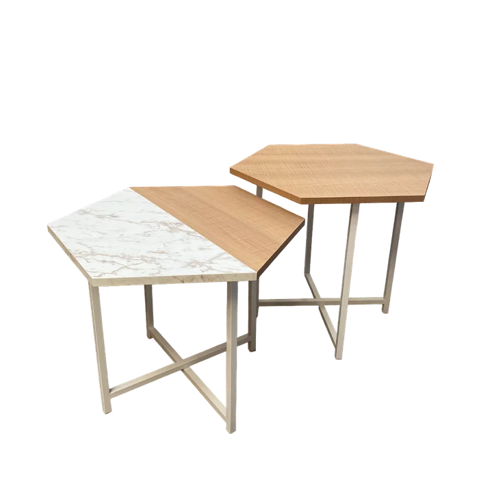 Mesa de Centro Idea (Marrón Claro/Mármol Blanco y Hierro Blanco) - Mesas de living, Uruguay | Berna home
