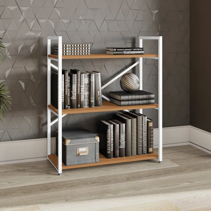 ESTANTERIA BAJA CON 3 ESTANTES LINEA INDUSTRIAL HIERRO en Madera natural - Bibliotecas, Uruguay | Balton, vista 5