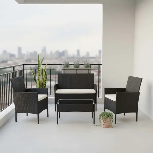 Set Living Exterior Rattan-sintetico-y-acero Negro Apolo en Negro - Muebles para el exterior, Uruguay | Divino