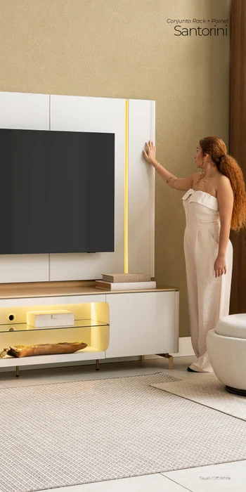 Rack para tv Santorini 240cm curvo con Led - Patas en metal en Blanco - Muebles para TV, Uruguay | Balton, vista 13
