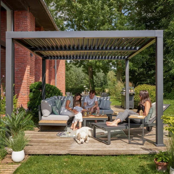 Juego de living esquinero Persea Antracita - Muebles para el exterior, Uruguay | Naterial Uruguay