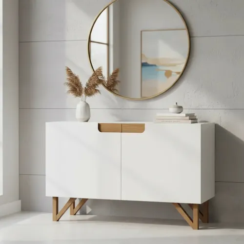 MUEBLE VAJILLERO 2 PUERTAS - LACA OFF WHITE - DETALLES MADERA CLARA en Madera natural - Aparadores y recibidores, Uruguay | Champagne Home