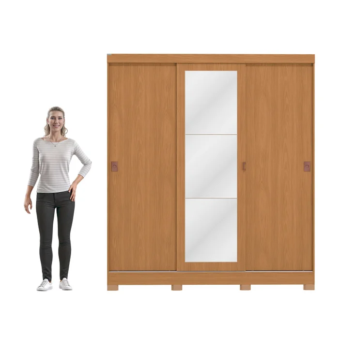 Ropero 3 Puertas Corredizas 180CM - Turin en Madera natural - Roperos y placares, Uruguay | Balton, vista 4