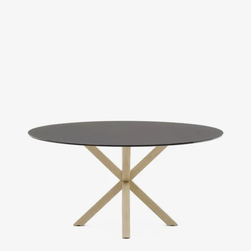 Mesa redonda Argo de cristal negro mate y patas de acero efecto madera Ø 150 cm en Negro - Mesas de comedor, Uruguay | Kavehome