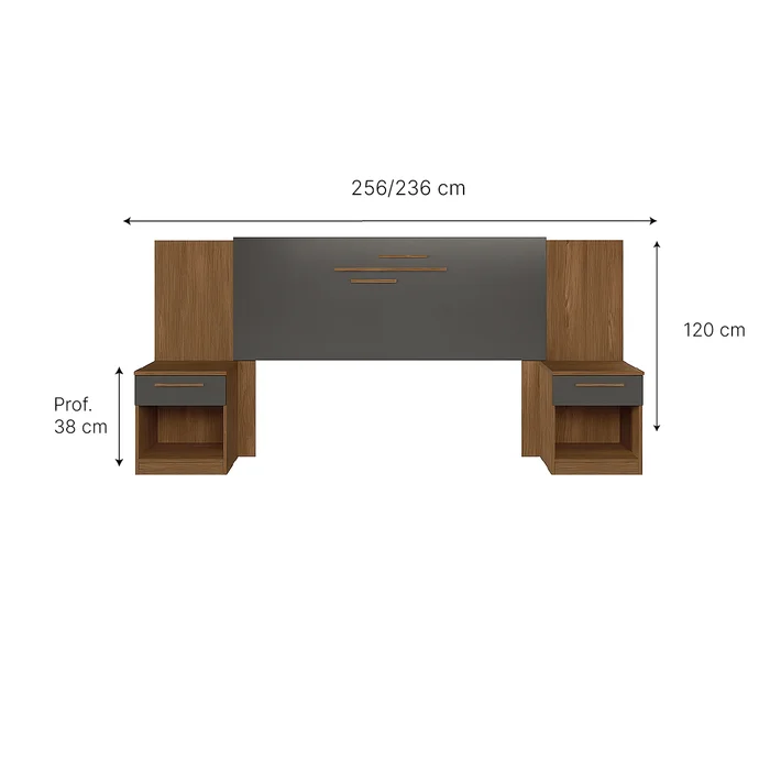 Respaldo Dormitorio 2 Plazas Queen Mesas De Luz 1 Cajon en Jatobá Grafito - Respaldos de cama, Uruguay | Muebles Express, vista 2